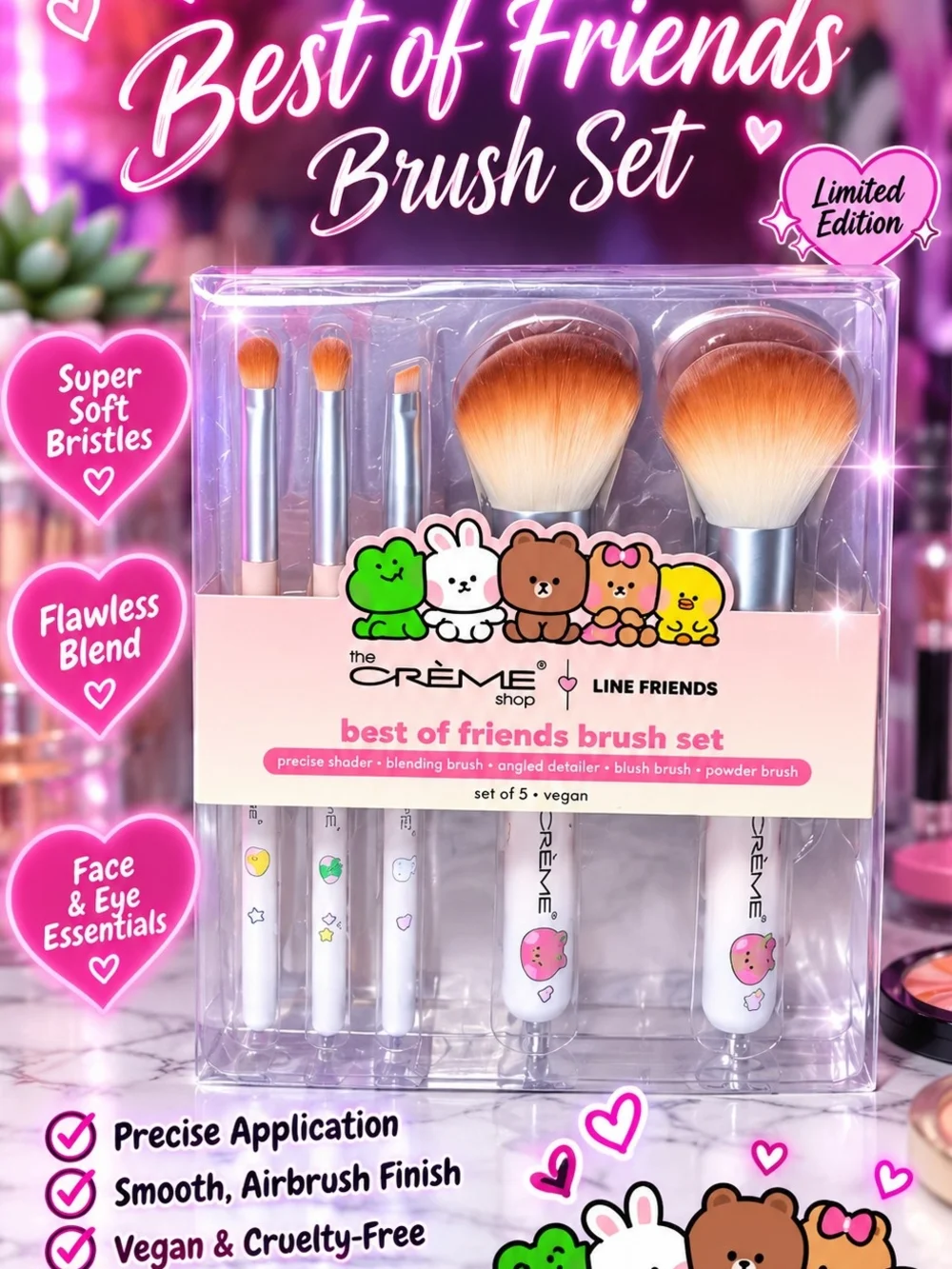 The Crème Shop x LINE FRIENDS Best of Friends Brush Set - Pink